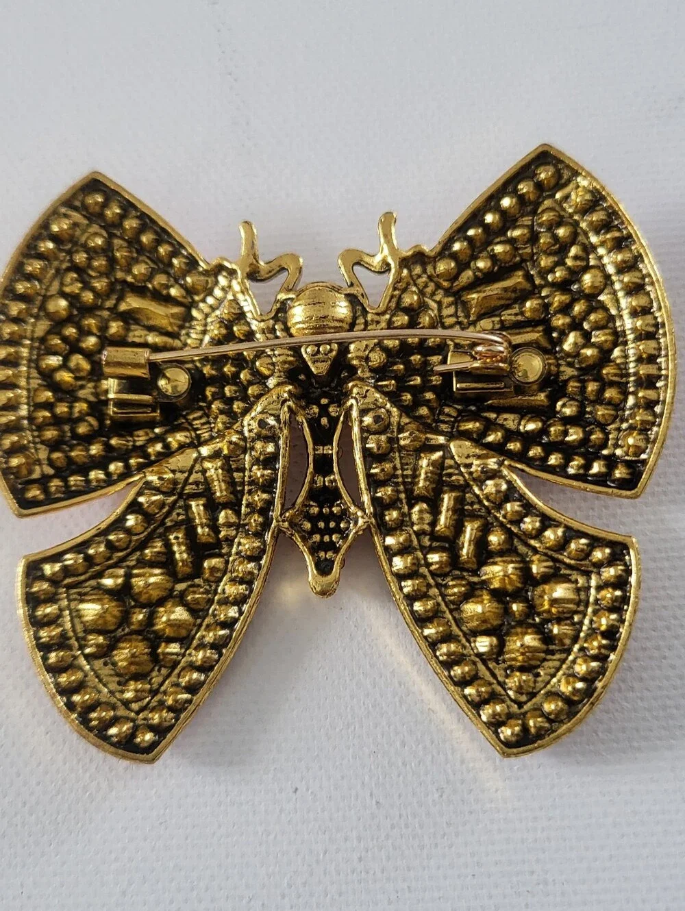 Gorgeous Gold-Tone Pink & Yellow Rhinestones Butterfly Brooch